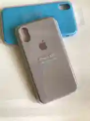 Серый меланж защитный силиконовый чехол для iPhone XR с яблоком