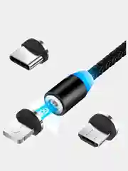 Серебряный магнитный кабель без разъема 3А, разъёмы MicroUSB, Type-C, Lightning для Андроид, iPhone