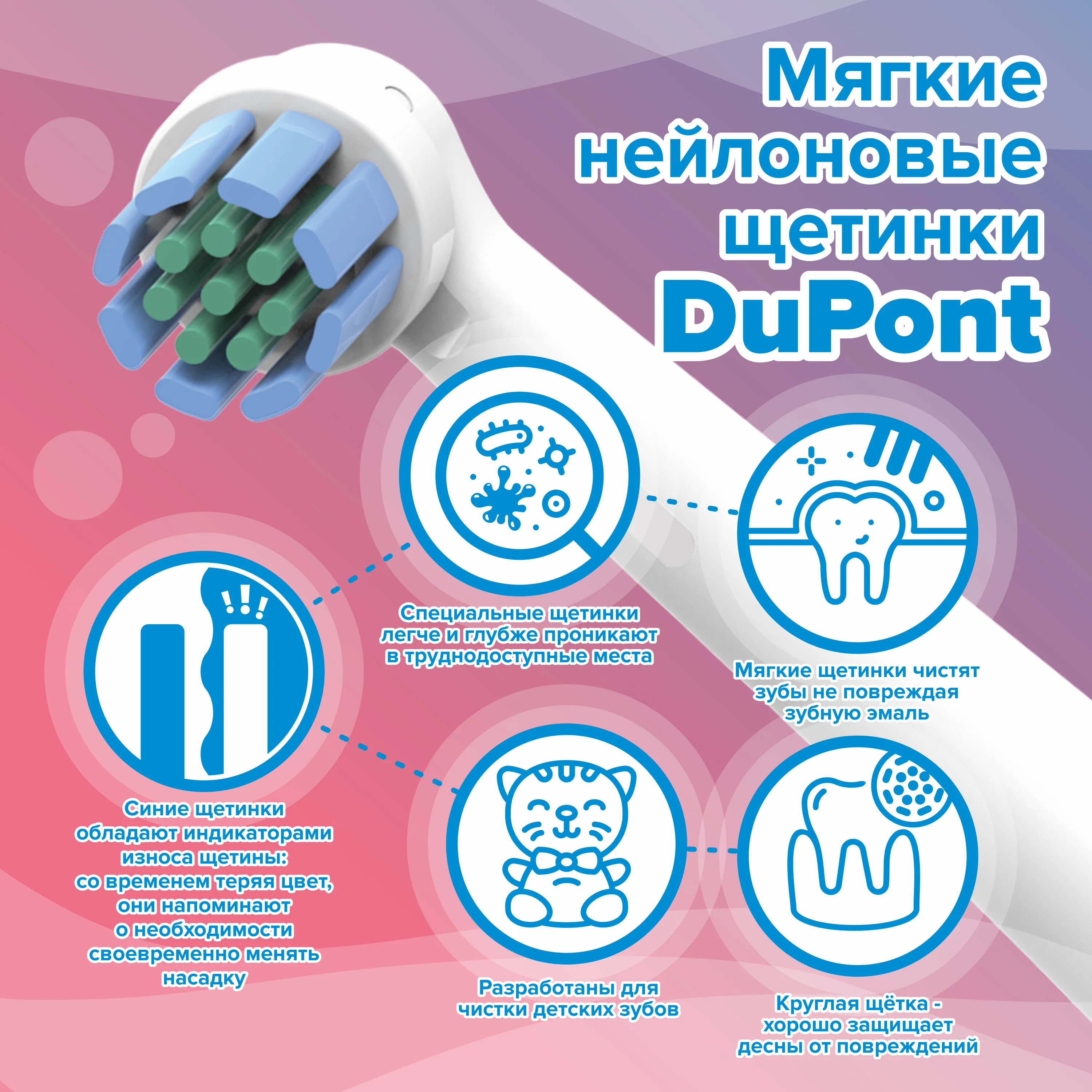 Детская электрическая зубная щетка PECHAM Kids Sonic Blue, 2 насадки, 2 батарейки АА в комплекте