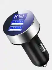 Серебряный автомобильное зарядное устройство с двумя USB выходамии с индикацией напряжения  12V-24V
