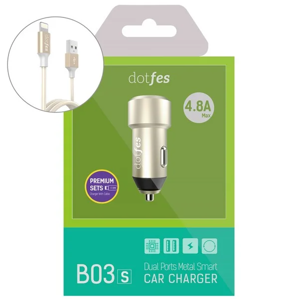 Dotfes / АЗУ Dotfes B03s 2xUSB, 4.8A + кабель Lightning gold