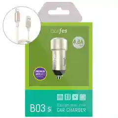 Dotfes / АЗУ Dotfes B03s 2xUSB, 4.8A + кабель Lightning gold