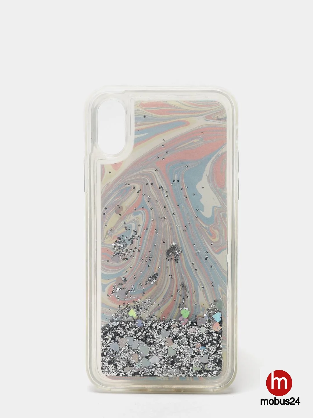 Серебряный чехол с блестками для iPhone X, XS