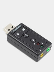 Внешняя звуковая аудиокарта USB 7,1, черная, для микрофона в компьютер или ноутбук 2 входа