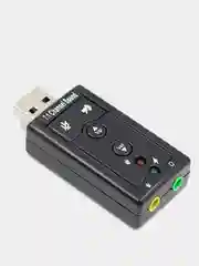 Внешняя звуковая аудиокарта USB 7,1, черная, для микрофона в компьютер или ноутбук 2 входа