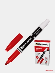 Маркер для доски BRAUBERG, КРАСНЫЙ, с клипом, эргономичный корпус, круглый наконечник, 4 мм, 150848