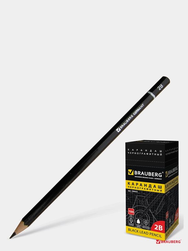 Карандаш чернографитный BRAUBERG, 5 шт., "Touch line", 2В, без резинки, заточенный