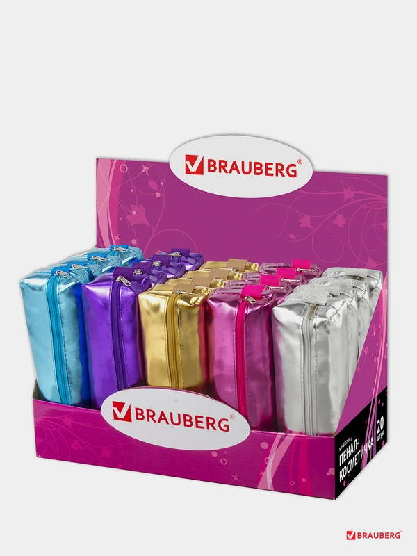 Пенал-косметичка BRAUBERG под искусственую кожу, 5 цветов, "Винтаж", 20х6х4 см