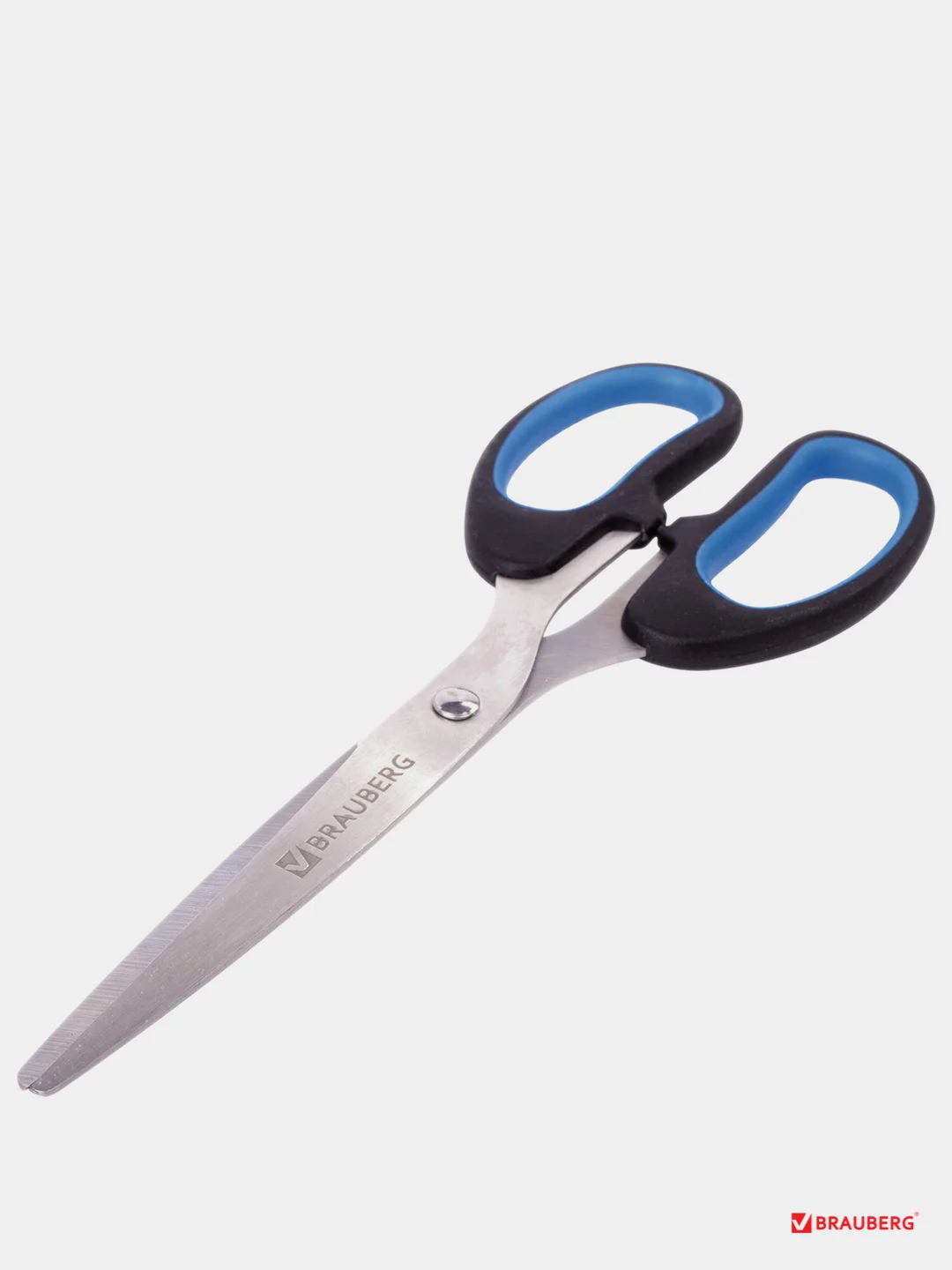Ножницы BRAUBERG "Classic+", 185 мм, классической формы, резиновые вставки, черно-синие