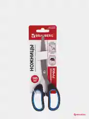 Ножницы BRAUBERG "Classic+", 185 мм, классической формы, резиновые вставки, черно-синие