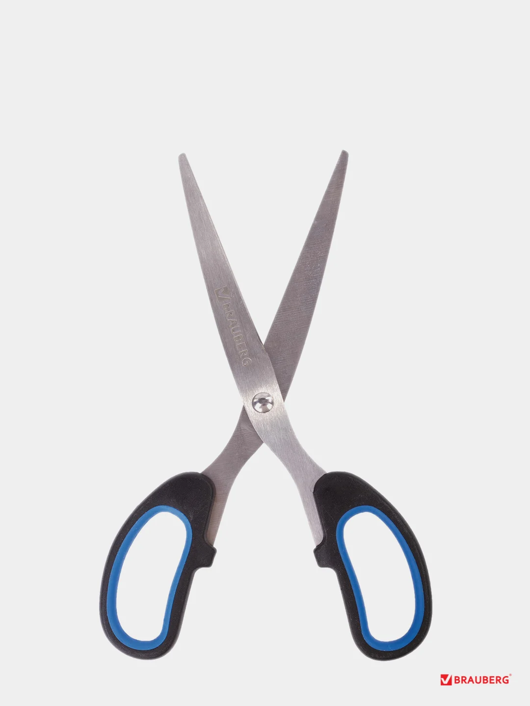 Ножницы BRAUBERG "Classic+", 185 мм, классической формы, резиновые вставки, черно-синие