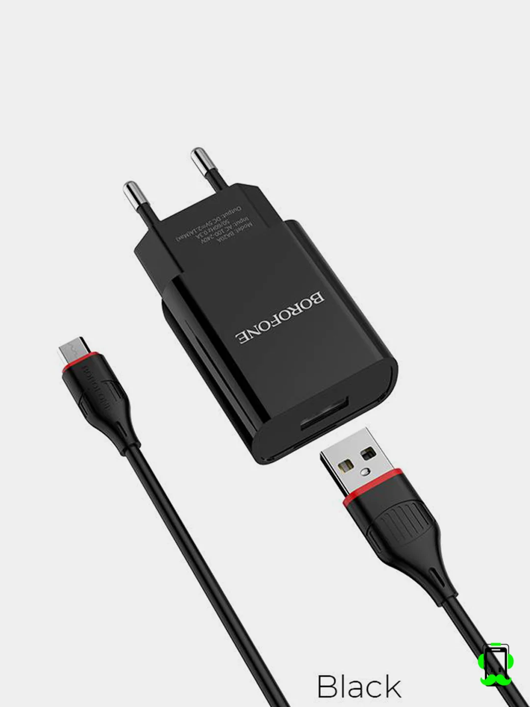 Черный сетевое зарядное устройство Borofone BA20A и кабель Micro-USB, 1 м