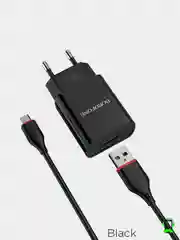Черный сетевое зарядное устройство Borofone BA20A и кабель Micro-USB, 1 м