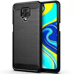 Черный чехол Xiaomi Redmi Note 9S / Note 9 Pro имитация под карбон и металл