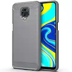 Серый чехол Xiaomi Redmi Note 9S / Note 9 Pro имитация под карбон и металл