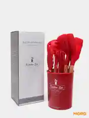 Кухонный набор из бамбука и силикона с подставкой