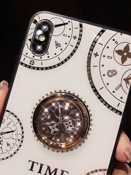 Белый чехол "Time" со стразами и подставкой для iPhone XR X 7 8 Plus XSMax XS 7 6S 6 Plus