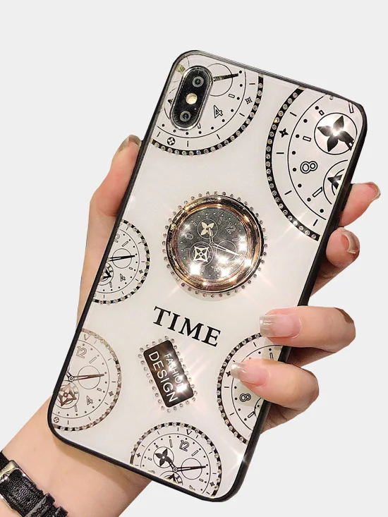 Белый чехол "Time" со стразами и подставкой для iPhone XR X 7 8 Plus XSMax XS 7 6S 6 Plus