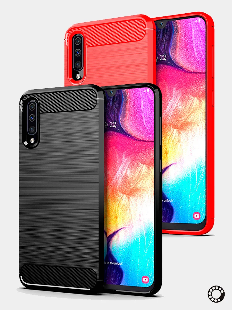 Красный чехол Samsung A50 / A30S имитация под карбон и металл