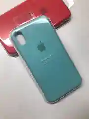 Бирюзовый защитный силиконовый чехол для iPhone XR с яблоком