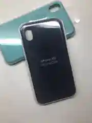 Темно-синий защитный силиконовый чехол для iPhone XR с яблоком