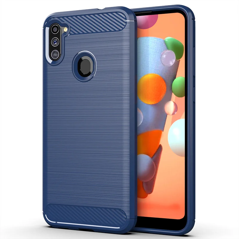Темно-синий чехол Samsung M11 со вставками под карбон
