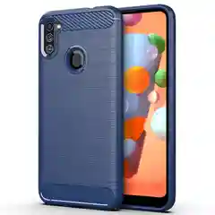 Темно-синий чехол Samsung M11 со вставками под карбон