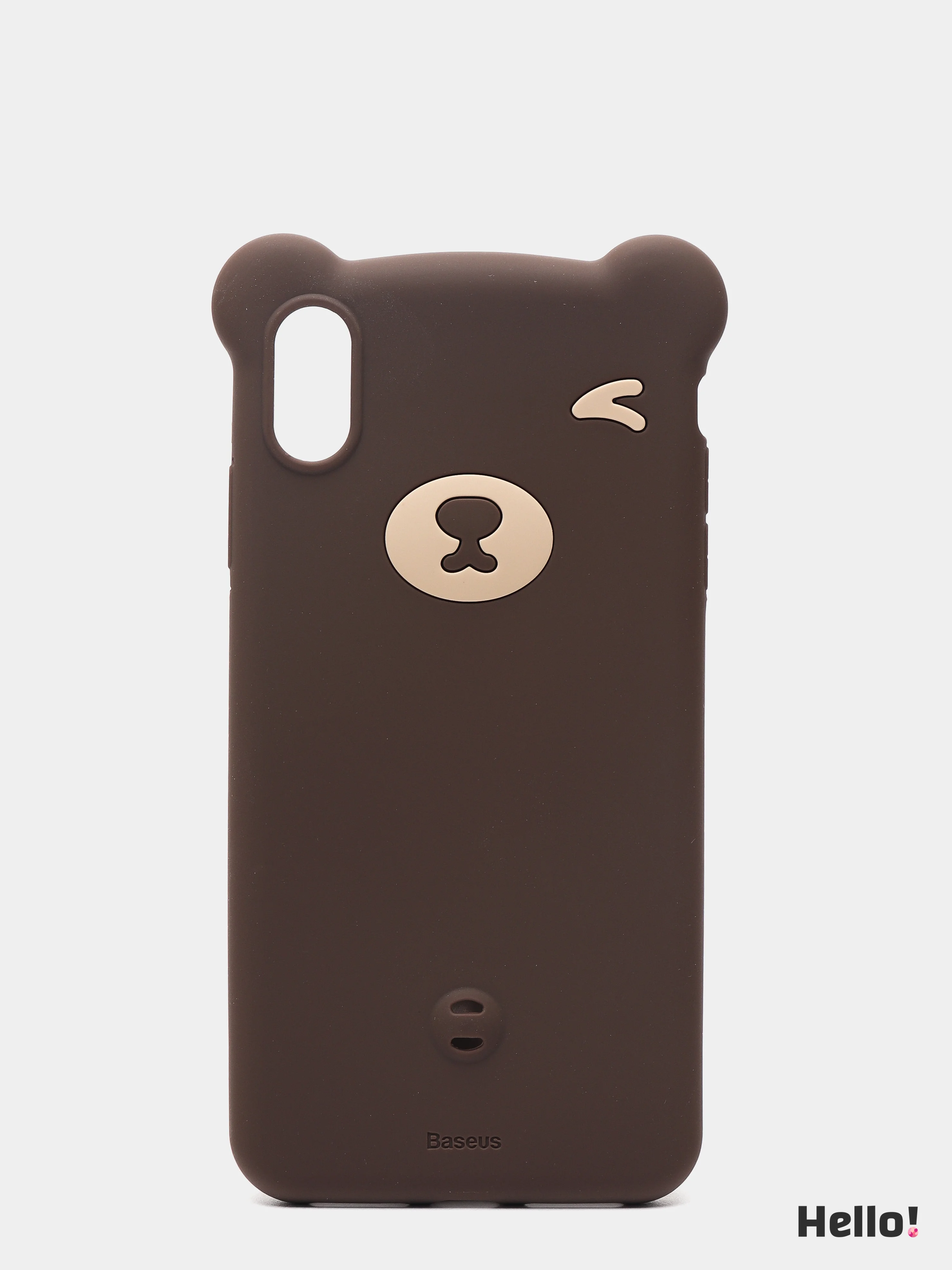 Коричневый чехол Baseus Bear Silicone Case Apple iPhone X, XS, XS Max с ремешком
