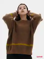 Коричневый женский вязаный свитер с полосками Knit
