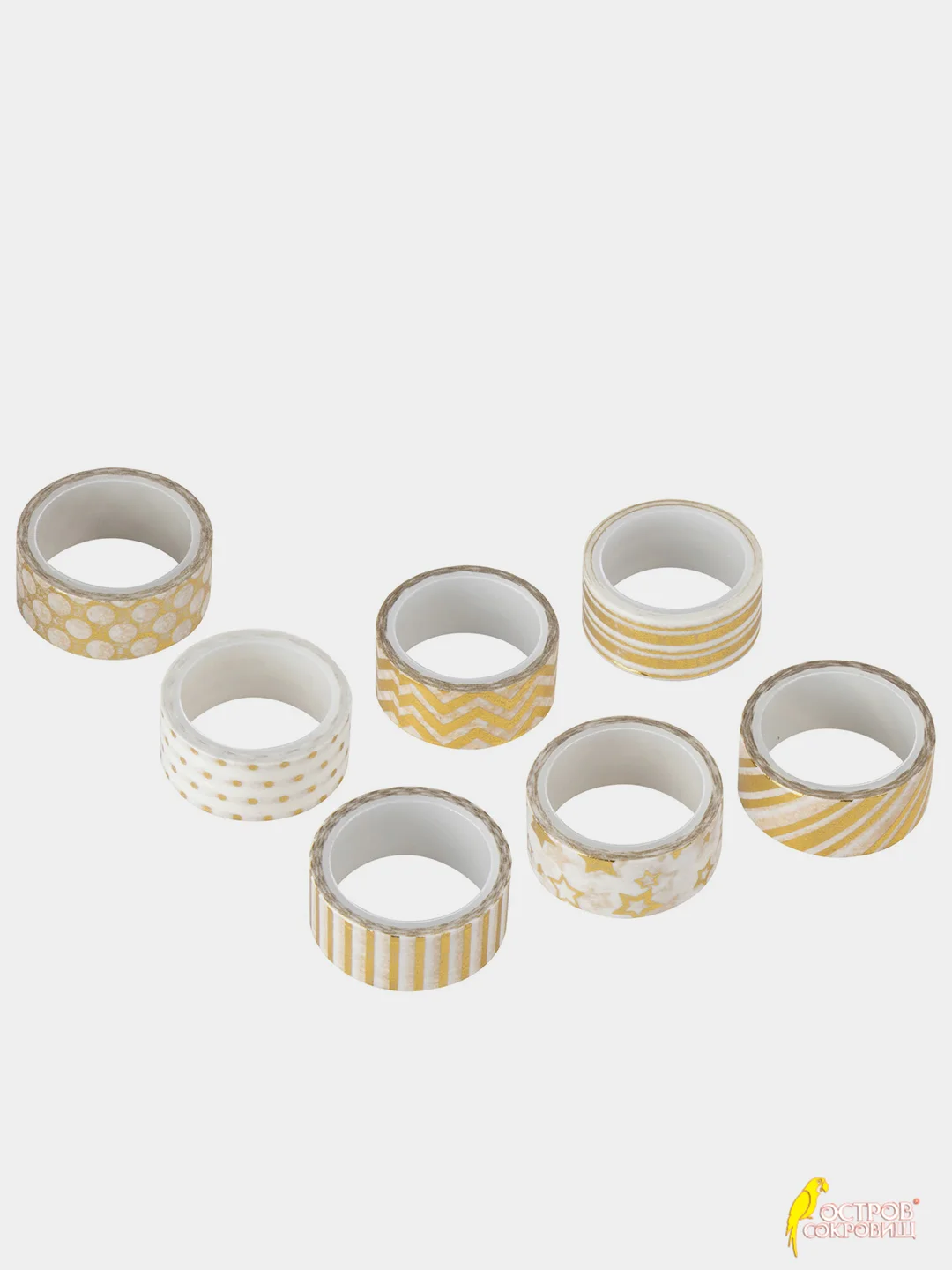 Клейкие Washi-ленты для декора с фольгой золотистые, 0,015 х 3 м, 7 шт