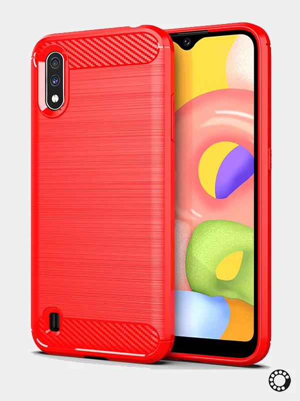 Красный чехол Samsung A01 со вставками под карбон