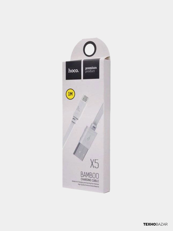 Кабель HOCO X5 Bamboo (2,4А) Micro -USB Белый Черный – 1 метр.