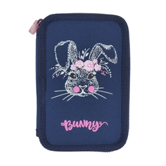 Пенал на молнии синий "Заяц.Sweet Bunny", три отделения, 200х130 мм