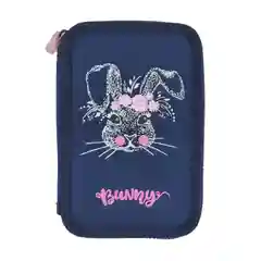 Пенал на молнии синий "Заяц.Sweet Bunny", три отделения, 200х130 мм