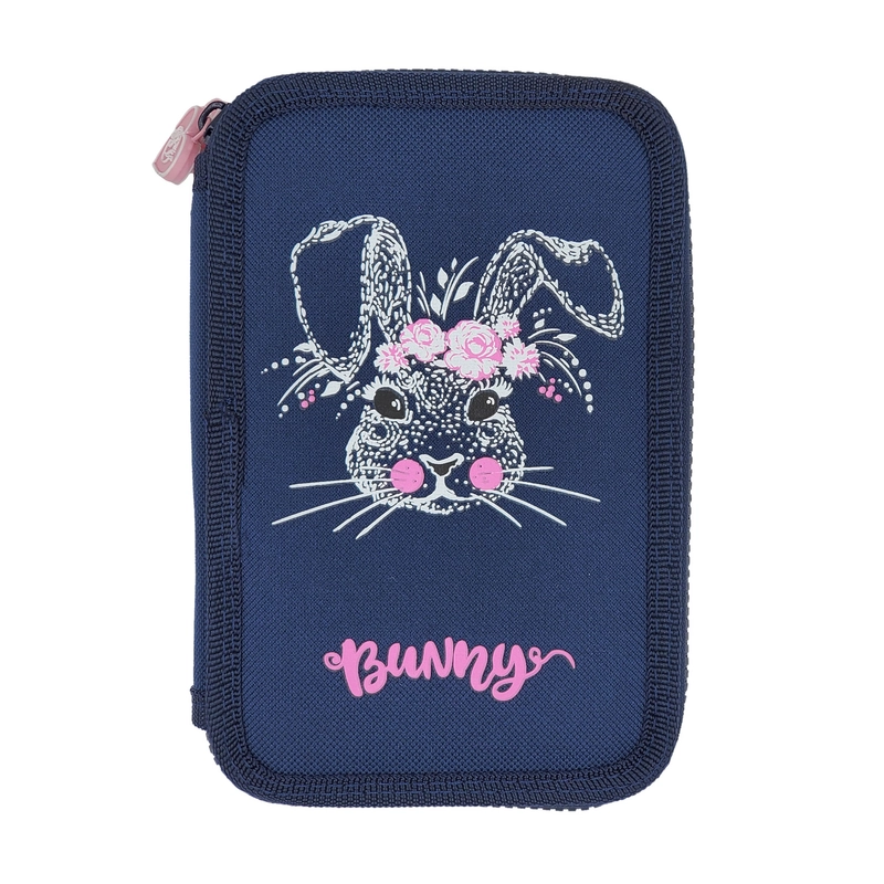 Пенал на молнии синий "Заяц.Sweet Bunny", три отделения, 200х130 мм