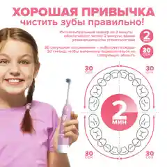 Детская электрическая зубная щетка PECHAM Kids Sonic Pink 5+, 2 насадки, 2 батарейки АА