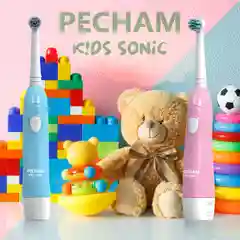 Детская электрическая зубная щетка PECHAM Kids Sonic Blue, 2 насадки, 2 батарейки АА в комплекте