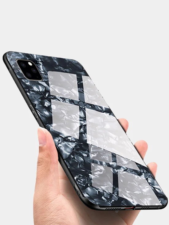 Черный чехол мраморное стекло для iPhone XR X 7 8 Plus XSMax XS 7 6S 6 Plus 11 Pro с рисунком