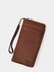 Черный большой мужской кошелек с ремешком, на руку