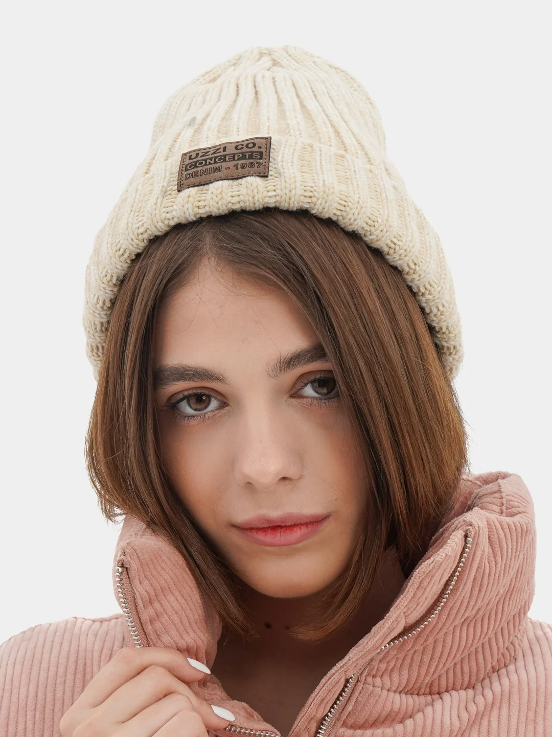 Белый шапка вязаная, унисекс