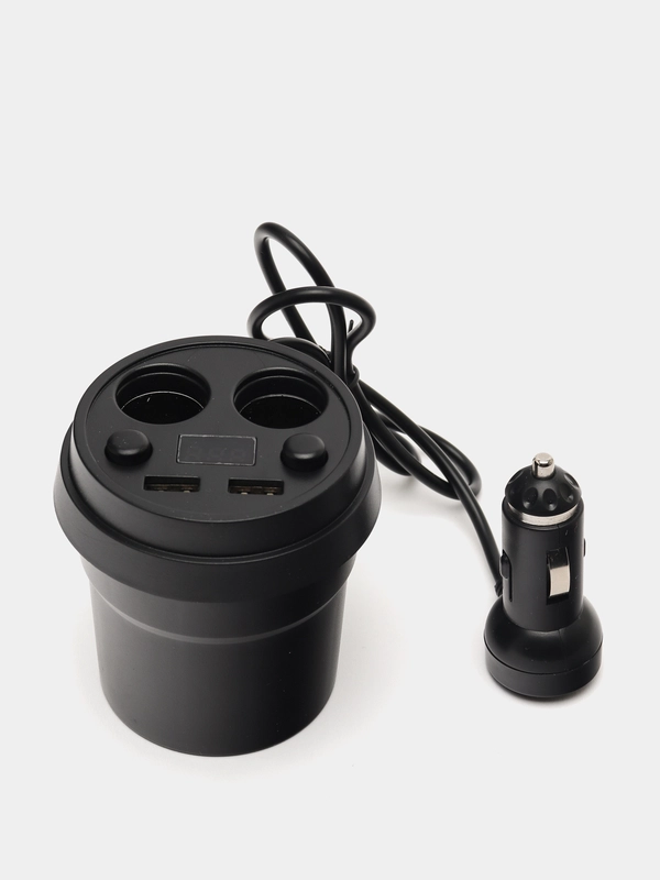 Разветвитель прикуривателя в подстаканник 2 гнезда, с 2 USB, индикатором зарядки, 12В/24В