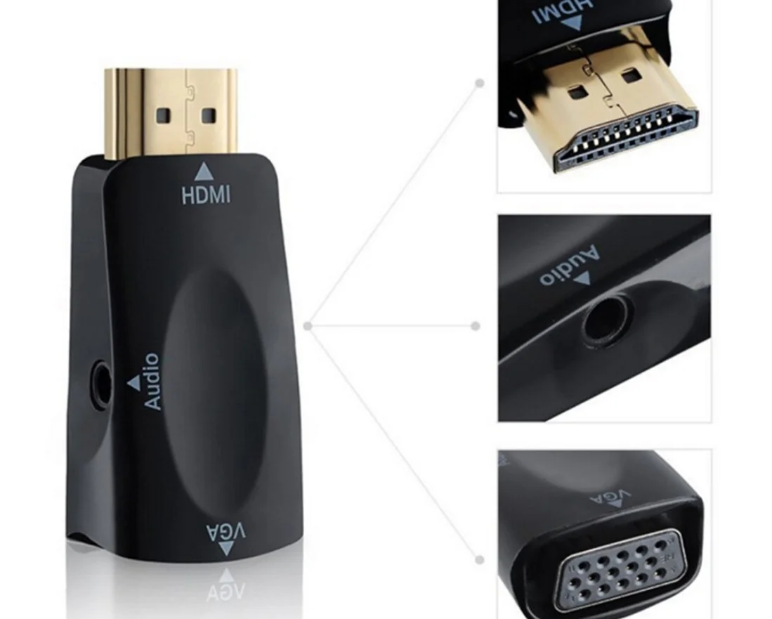 Белый адаптер HDMI (мама, папа) к VGA Аудио 3.5 мм
