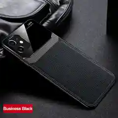 Черный чехол на айфон кожаный с глянцевым противоударным стеклом, для iPhone