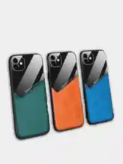 Чехол на Айфон из искусственной кожи с глянцевой вставкой и магнитом для iPhone