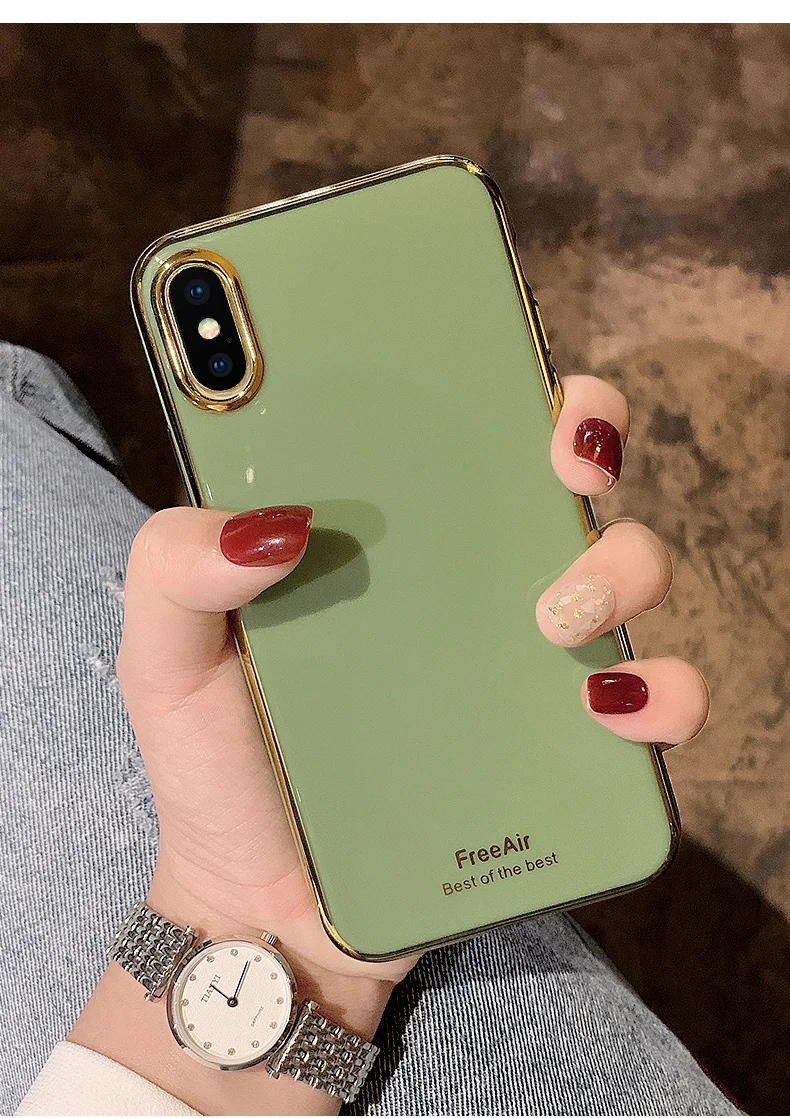 Мягкий глянцевый чехол для айфон, из силикона TPU, с золотой рамкой, для iPhone