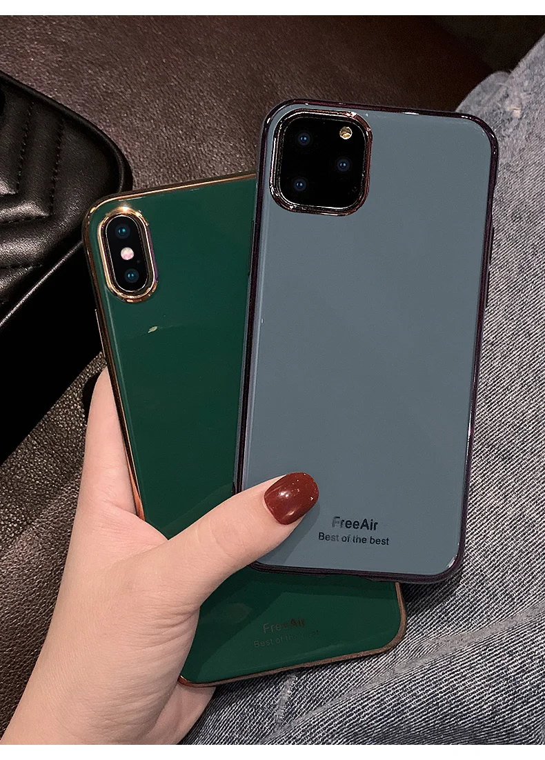 Мягкий глянцевый чехол для айфон, из силикона TPU, с золотой рамкой, для iPhone
