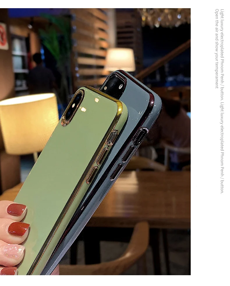 Мягкий глянцевый чехол для айфон, из силикона TPU, с золотой рамкой, для iPhone