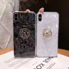 Чехол для айфон под Корейский мрамор с бриллиантовым кольцом, держателем для iPhone