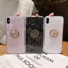 Чехол для айфон под Корейский мрамор с бриллиантовым кольцом, держателем для iPhone