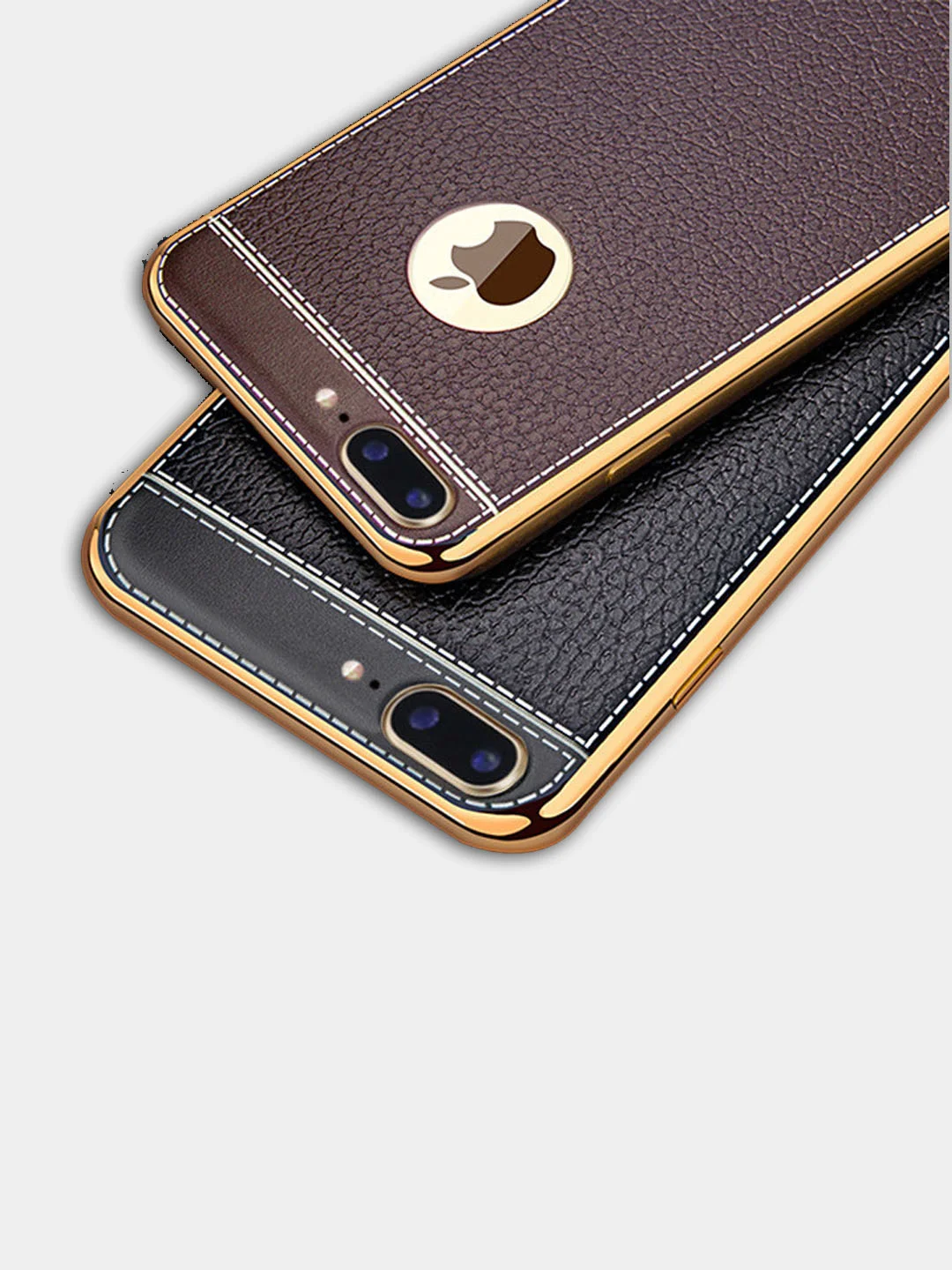Чехол для Айфон из мягкого TPU с покрытием под кожу в золотой рамке для iPhone